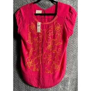 Maeve Anthropologie NWT "Sun Stitched" Shell Pink with Orange Florals Size 10